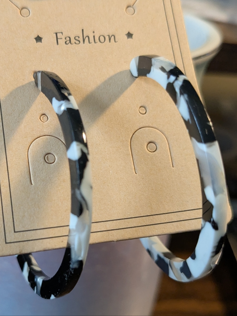 Black & White Tortoise Hoop Earrings